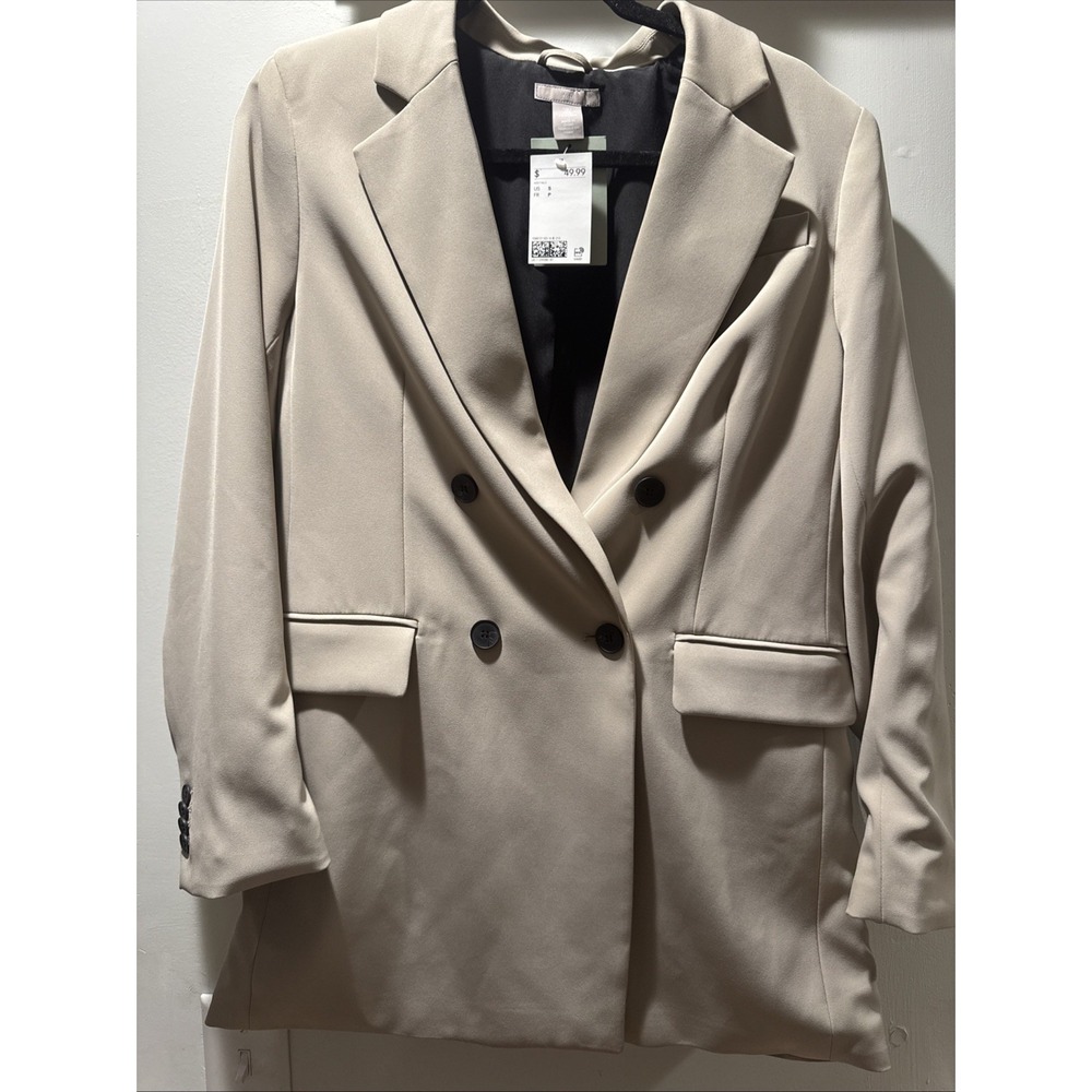 H&M Womens Beige Double Breasted Blazer Jacket Size S NWT Professional Office